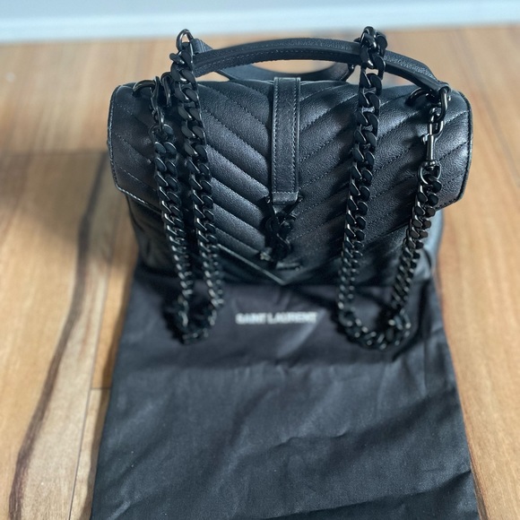 🔥🔥RARE~YSL Medium College ALL Black Hardware BLCK on BLCK is the NEW BLCK🖤 - Picture 3 of 11